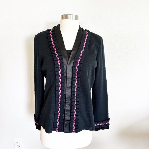 Ming Wang Twinset S Black Pink Ribbo Jacket Cardigan Tank Top 2 Pc Dressy - Picture 1 of 16